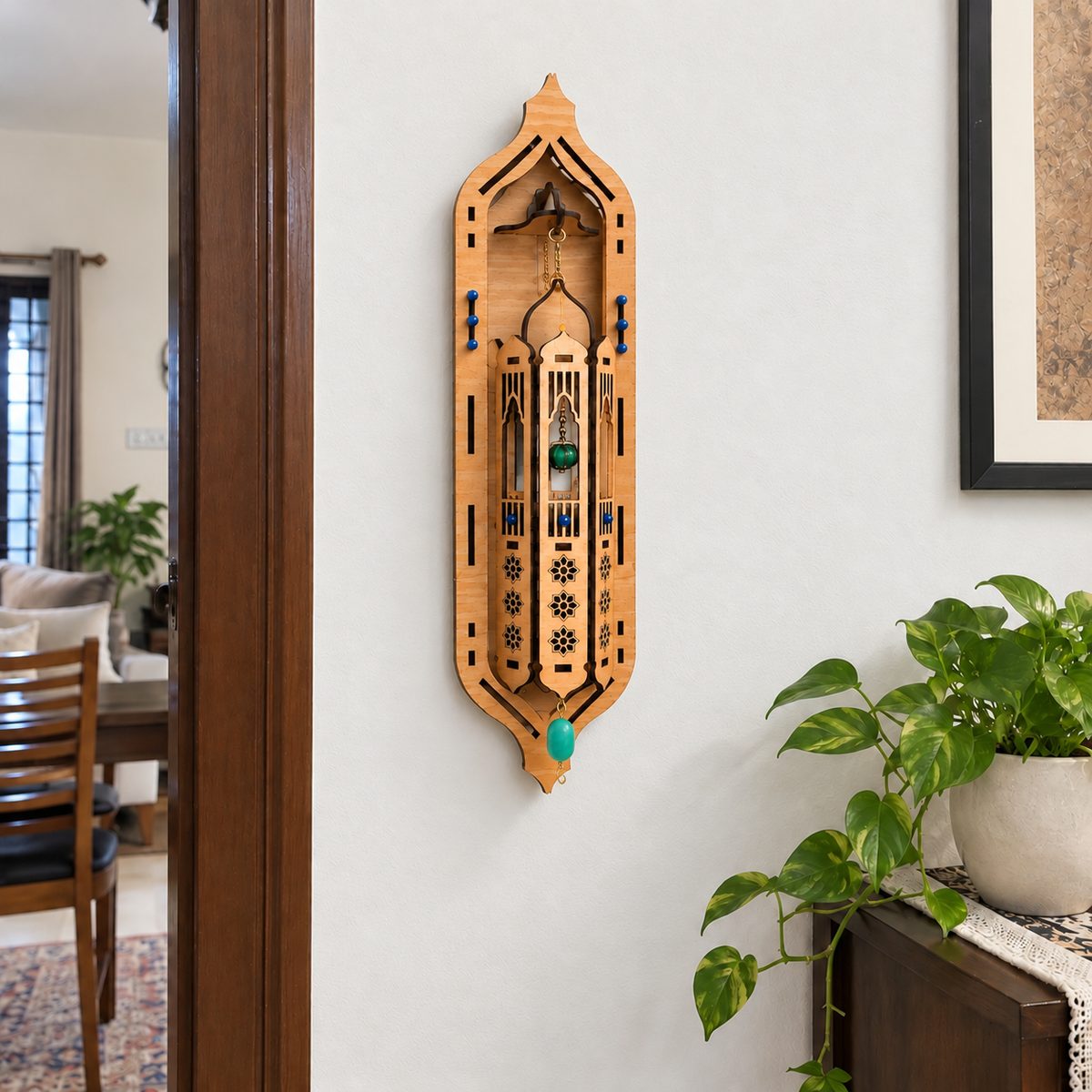 Moroccan style wooden wall decor - handmade plywood wall hanging with lantern design